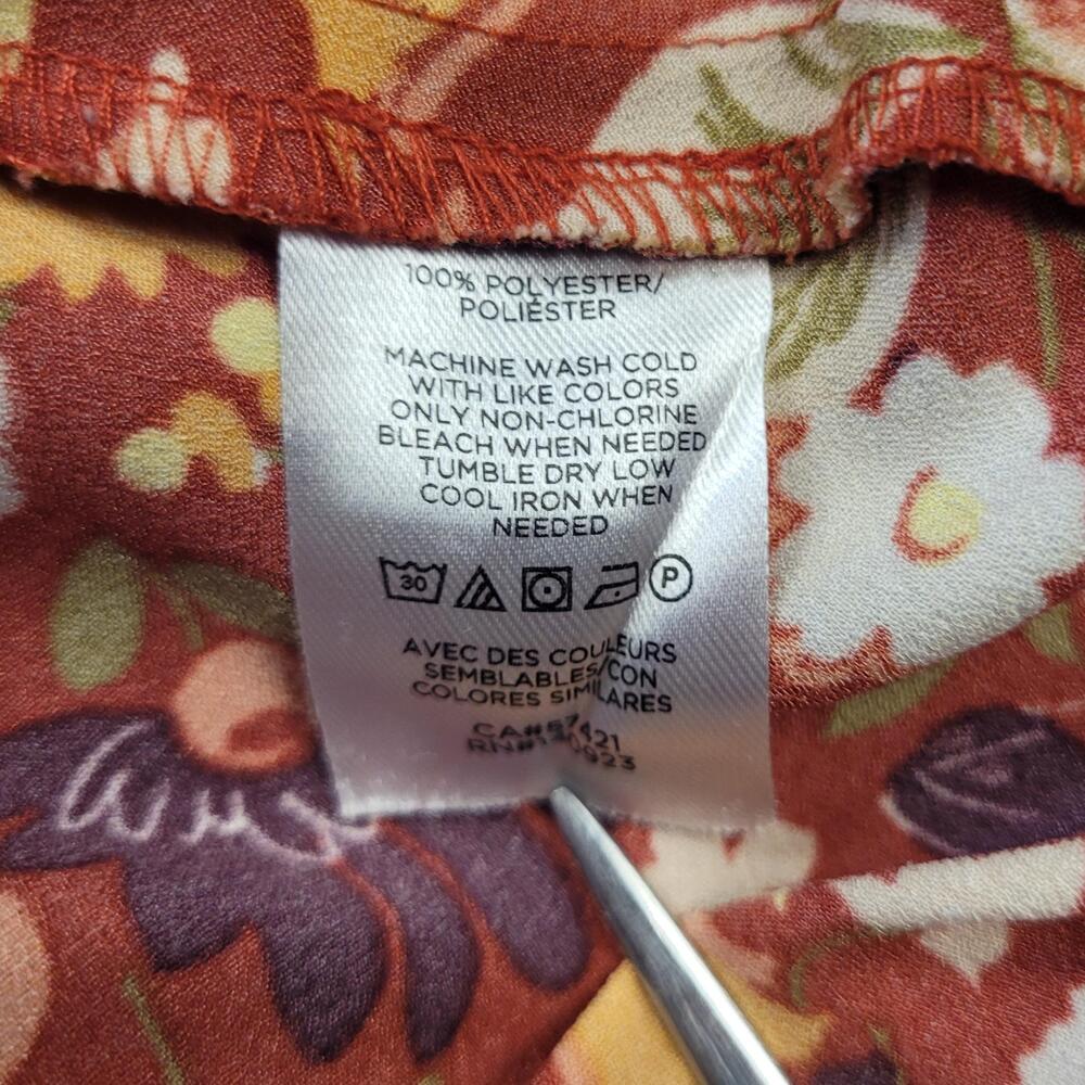 Ann Taylor Factory Skirt Womens Large Orange Floral Midi A-Line Elastic Waist - Picture 4 of 9